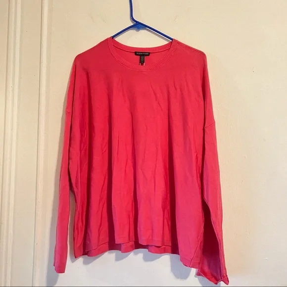 Eileen Fisher lightweight cozy Tencel stretch crewneckpink sweater